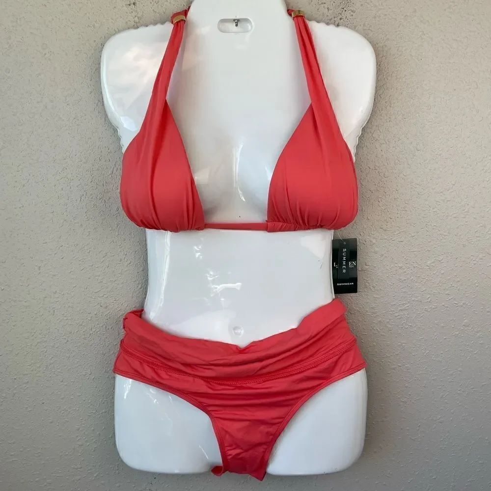 NWT Lauren Ralph Lauren Coral Orange Bikini Top and Matching Bottoms Size 10